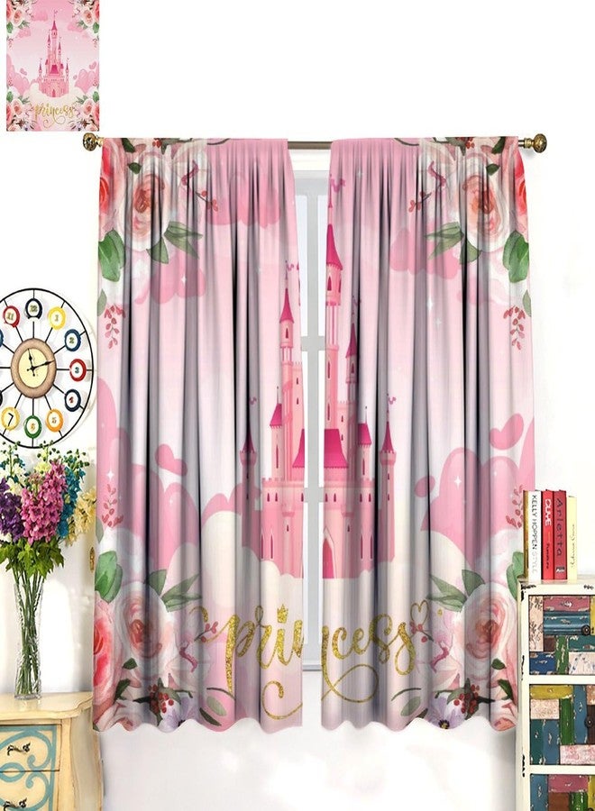 KANEPE Princess Curtain, Pink Castle Rose Flower Decoration Window Treatments, Rod Pocket Thermal Insulated Drapes 2 Panels Set for Girl Bedroom Nursery Classroom, 42" W x 45" L【Decor】 - Image 3